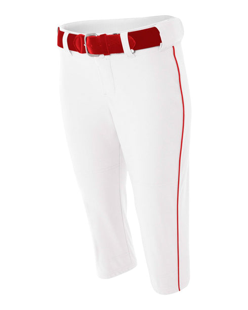 A4 Womens Softball Pant With Cording (NW6188), Color 'White/Scarlet'